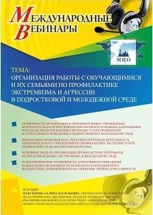 Международный вебинар &quot;Организация работы с обучающимися и их семьями по профилактике экстремизма и агрессии в подростковой и молодежной среде&quot; - изображение № 1